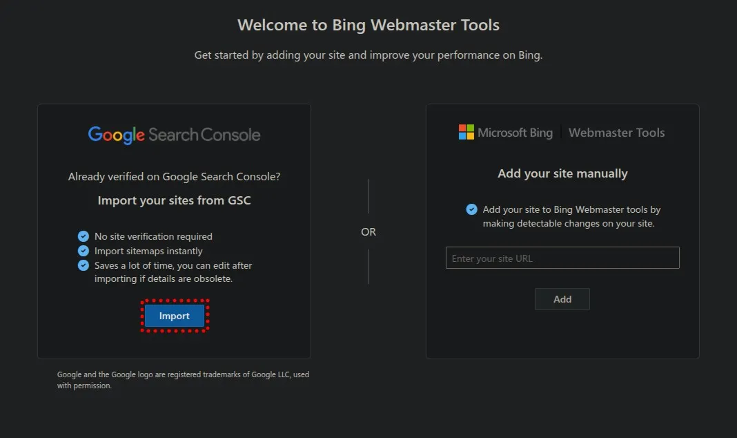 Bing Webmaster Tools Import From Google Search Console