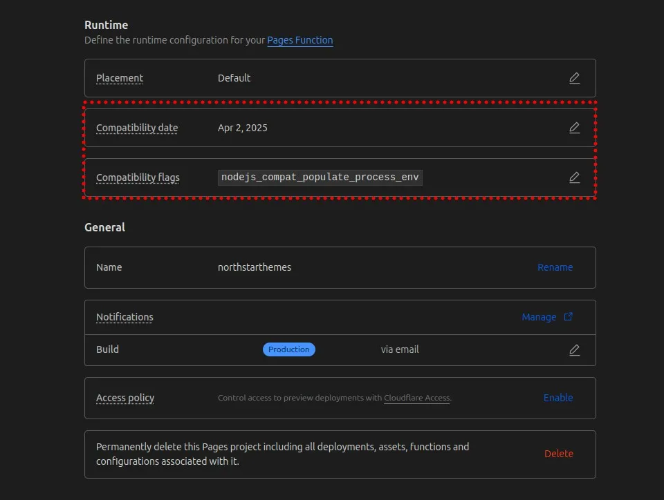 Cloudflare runtime settings