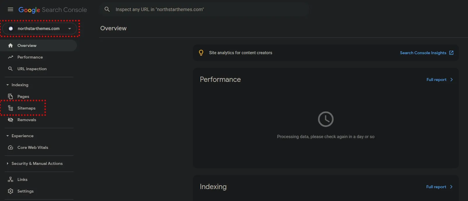 Google Search Console Property Selection