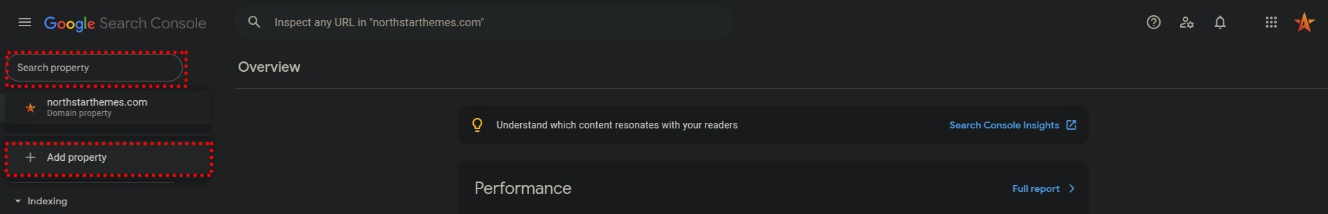 Google Search Console add property