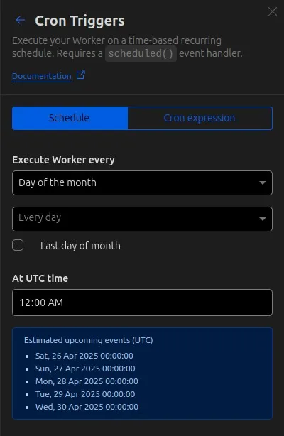 Cloudflare Worker Schedule Cron Trigger