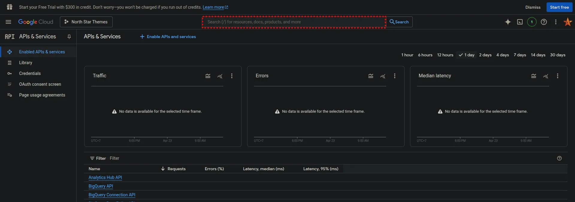 Google Cloud Console APIs and Services