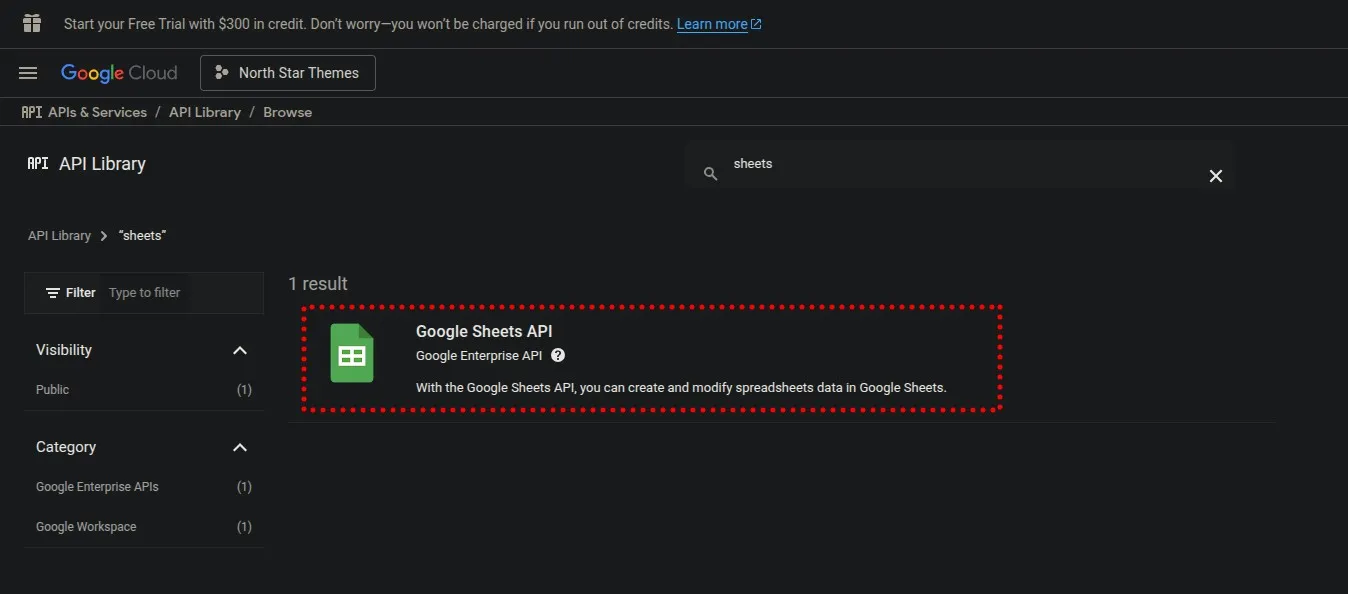 Google Cloud Console Google Sheets API