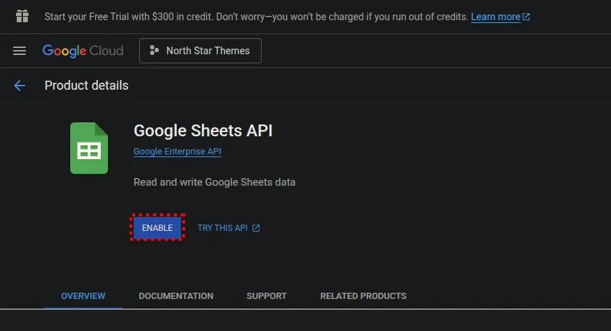 Google Cloud Console Enable Google Sheets API