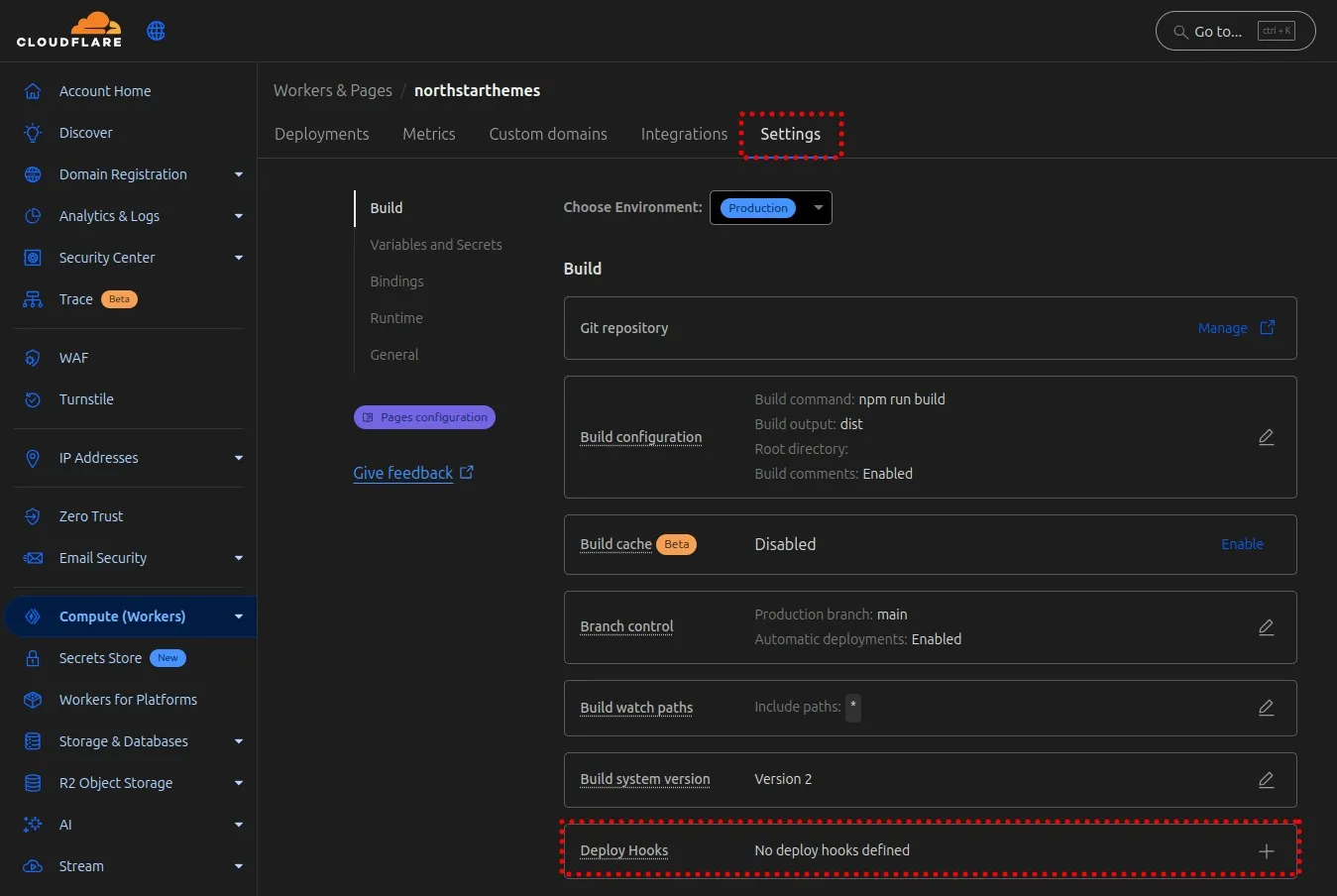 Cloudflare Pages Settings Deploy Hooks