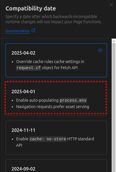 Cloudflare runtime settings compatibility date