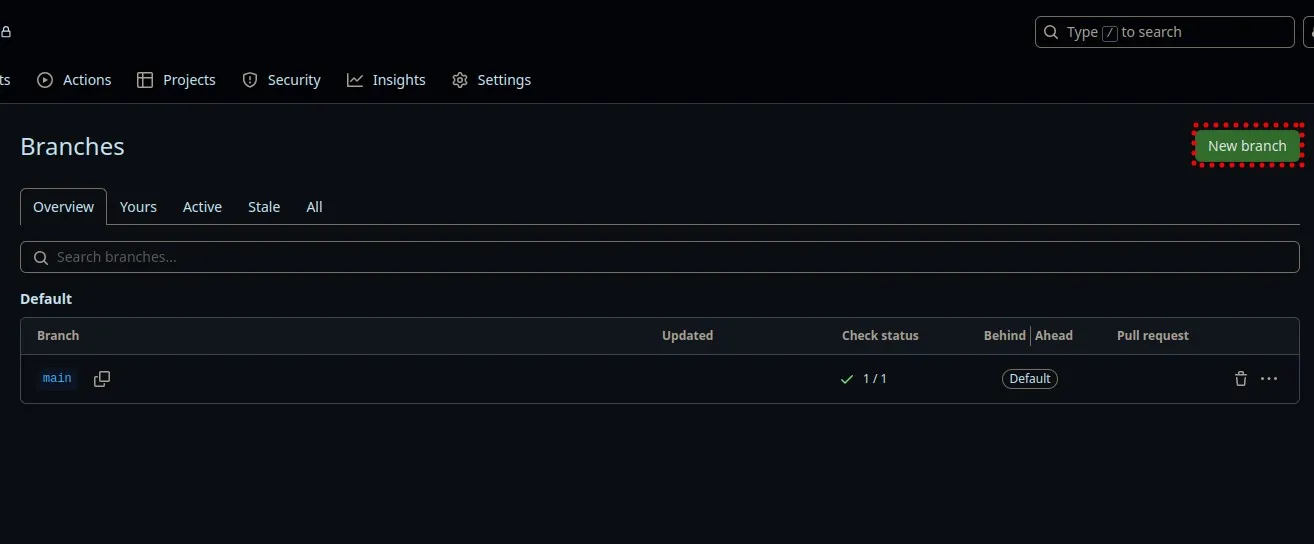 GitHub interface showing the New Branch creation dialog