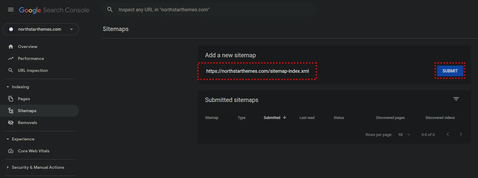 Google Search Console Sitemaps Section