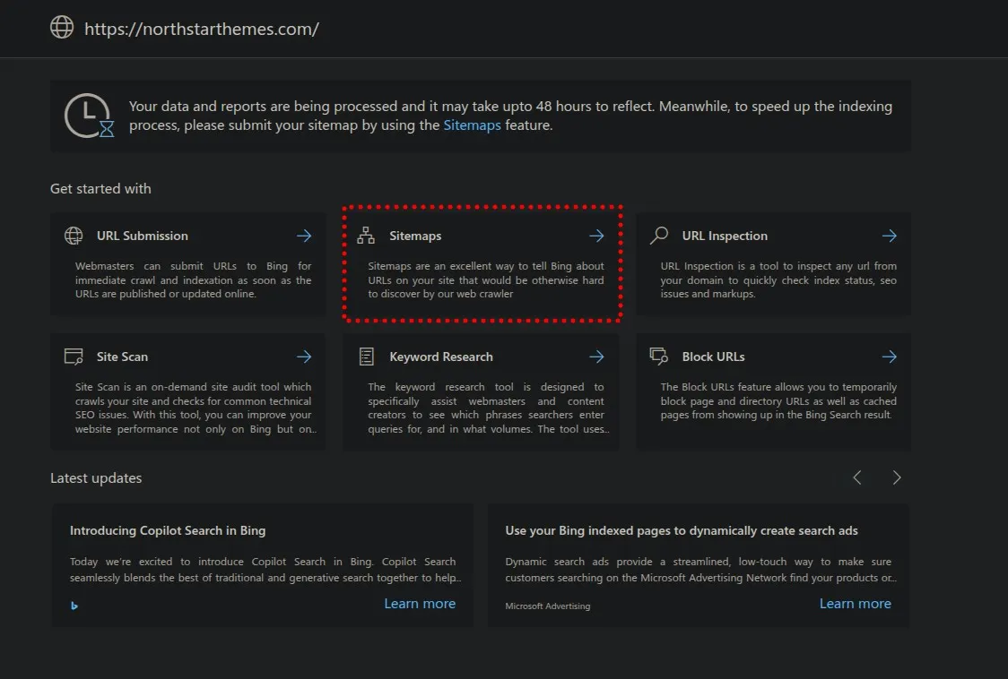 Bing Webmaster Tools Select Sitemap