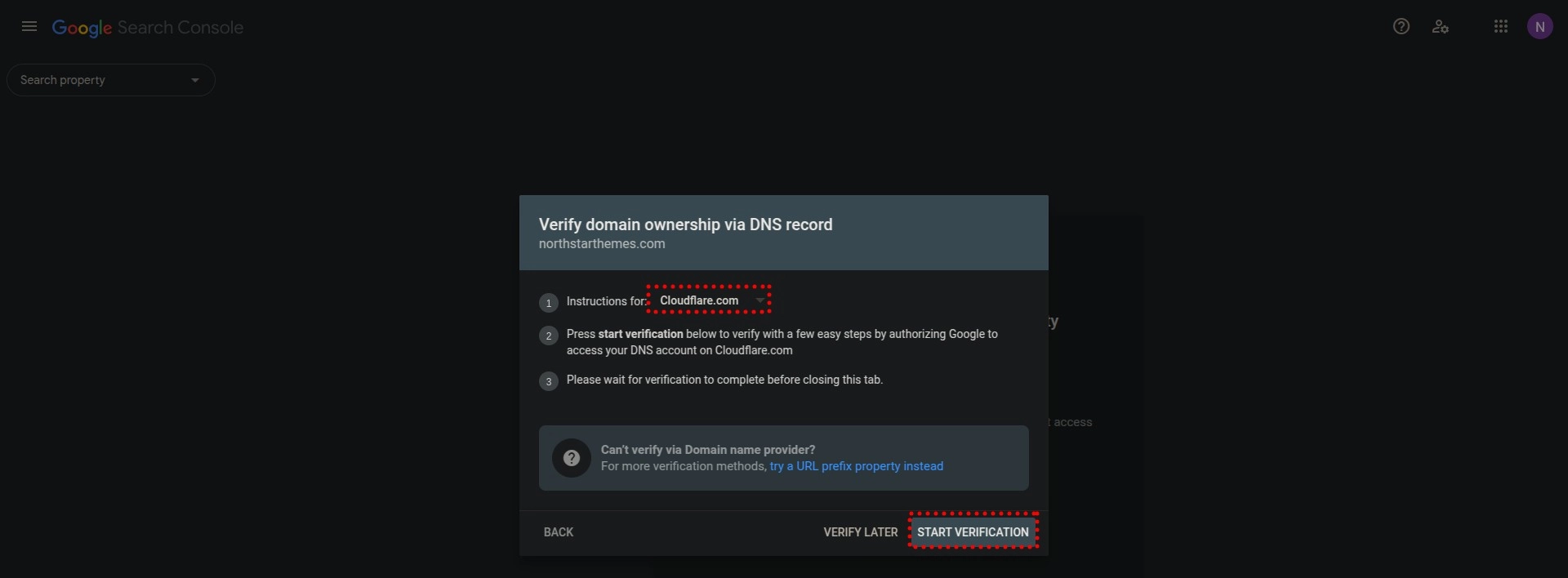 Google Search Console verify domain ownership