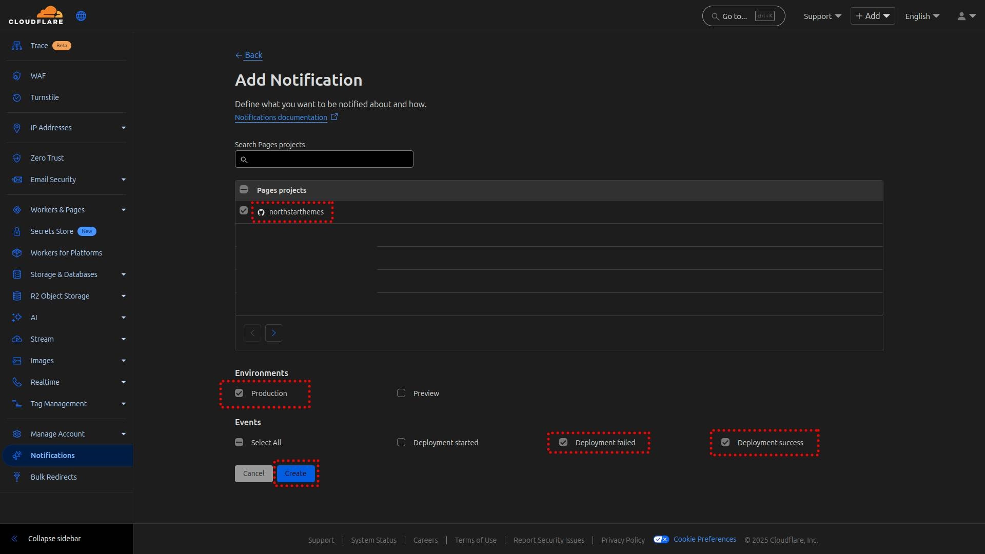 Cloudflare add notification