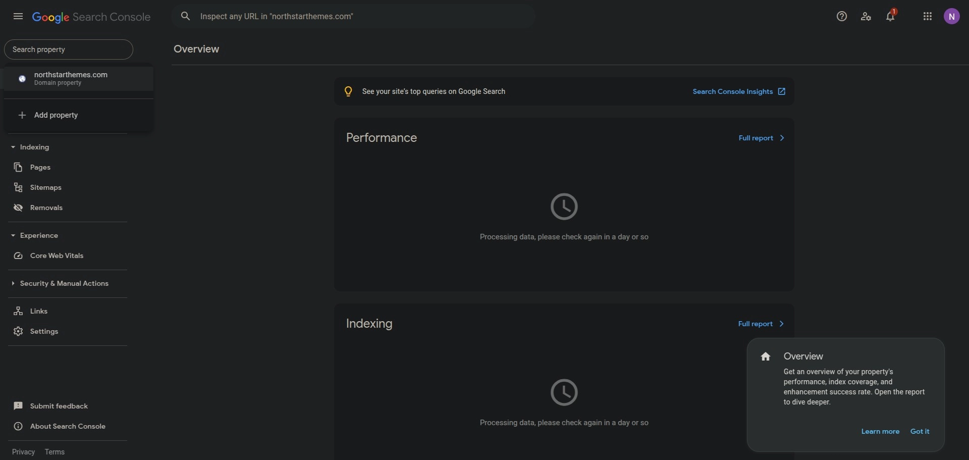 Google Search Console dashboard