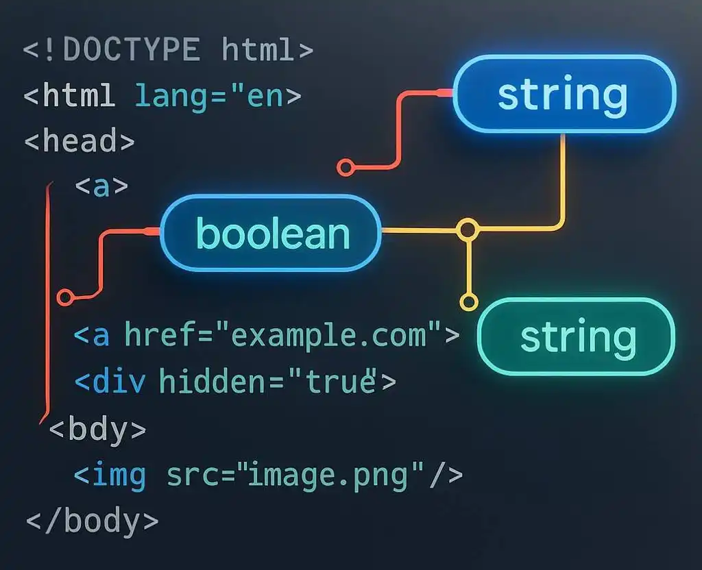 Typesafe Data Attributes illustration showing code editor with type hints