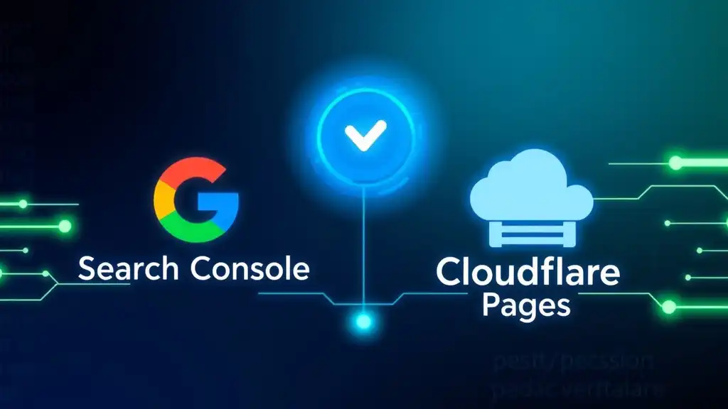 Google Search Console and Cloudflare Pages in a futuristic depiction