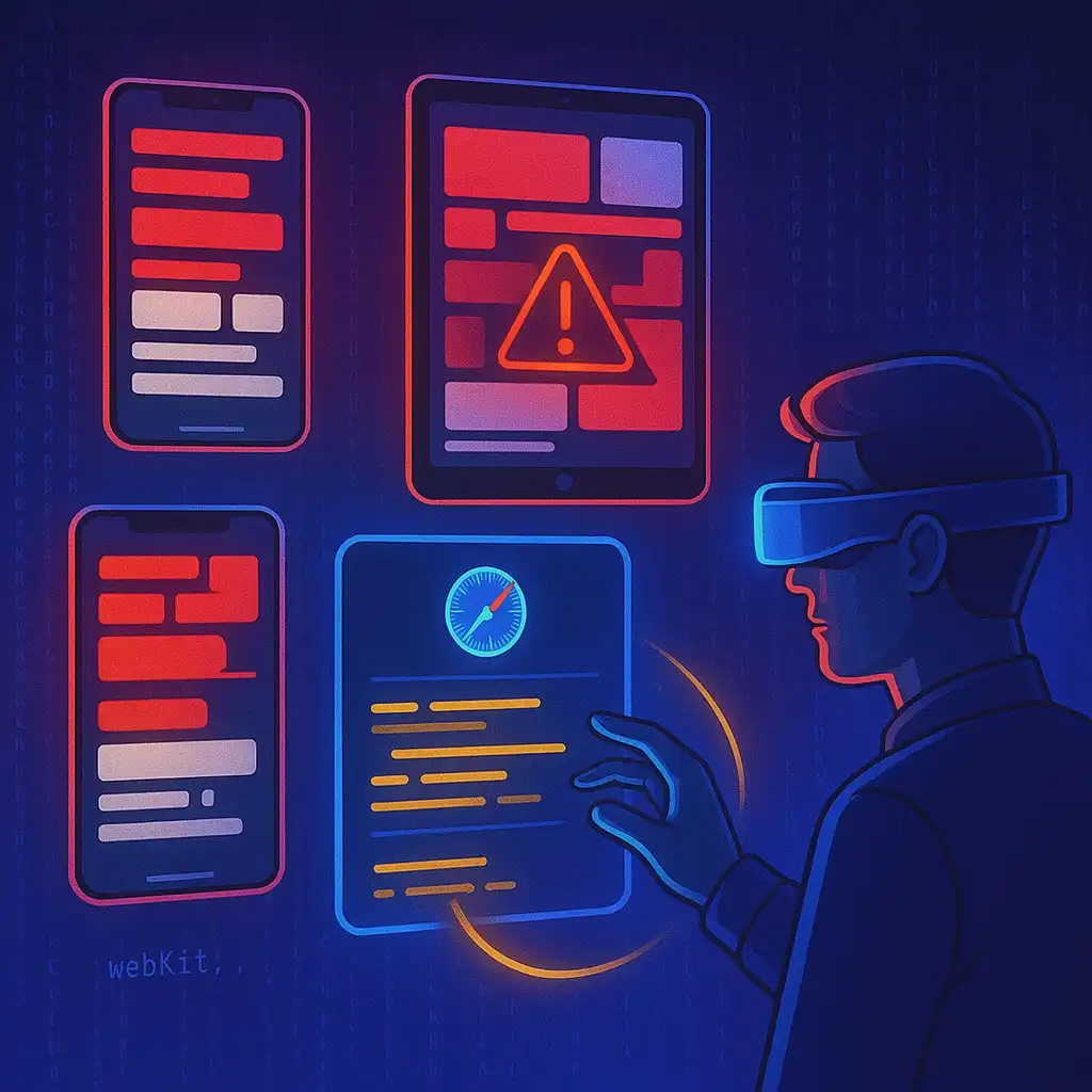 Person testing website on multiple IOS devices including iPhone and iPad
