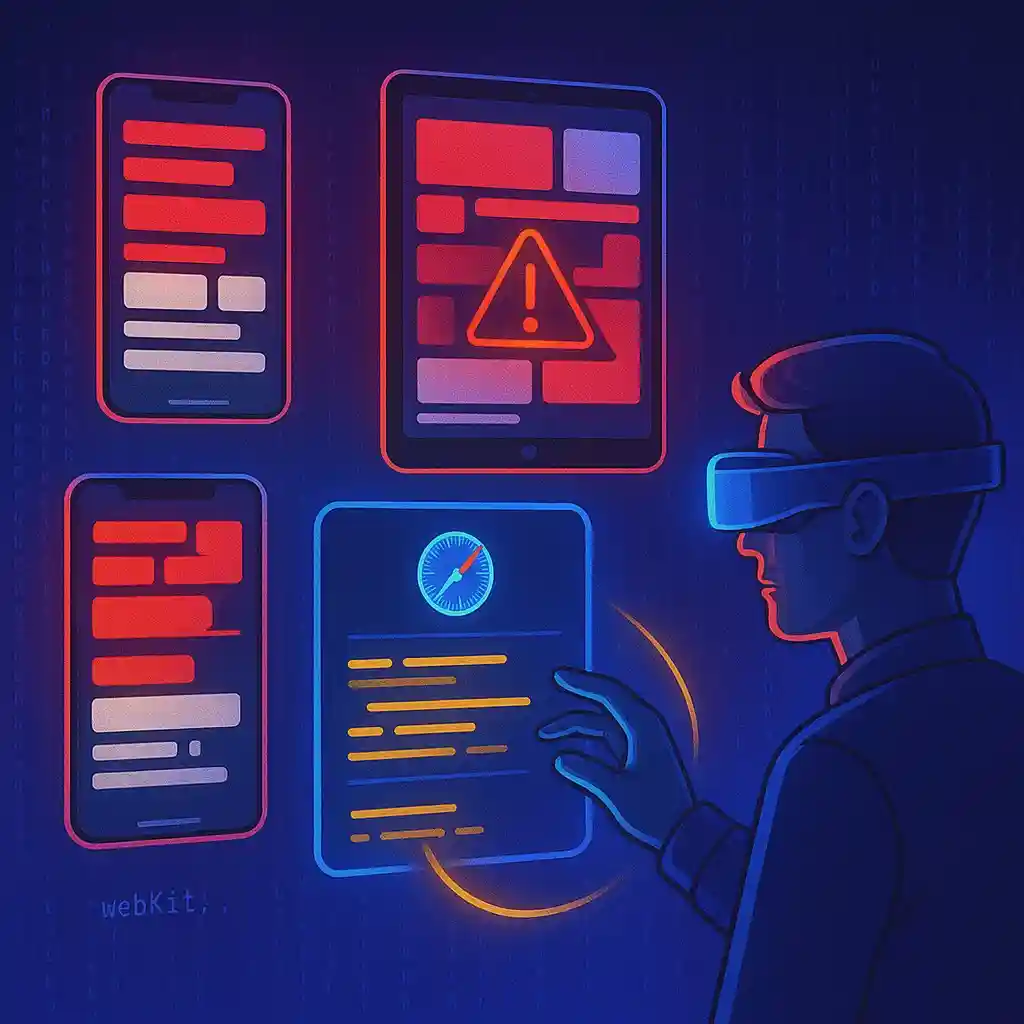 Person testing website on multiple IOS devices including iPhone and iPad